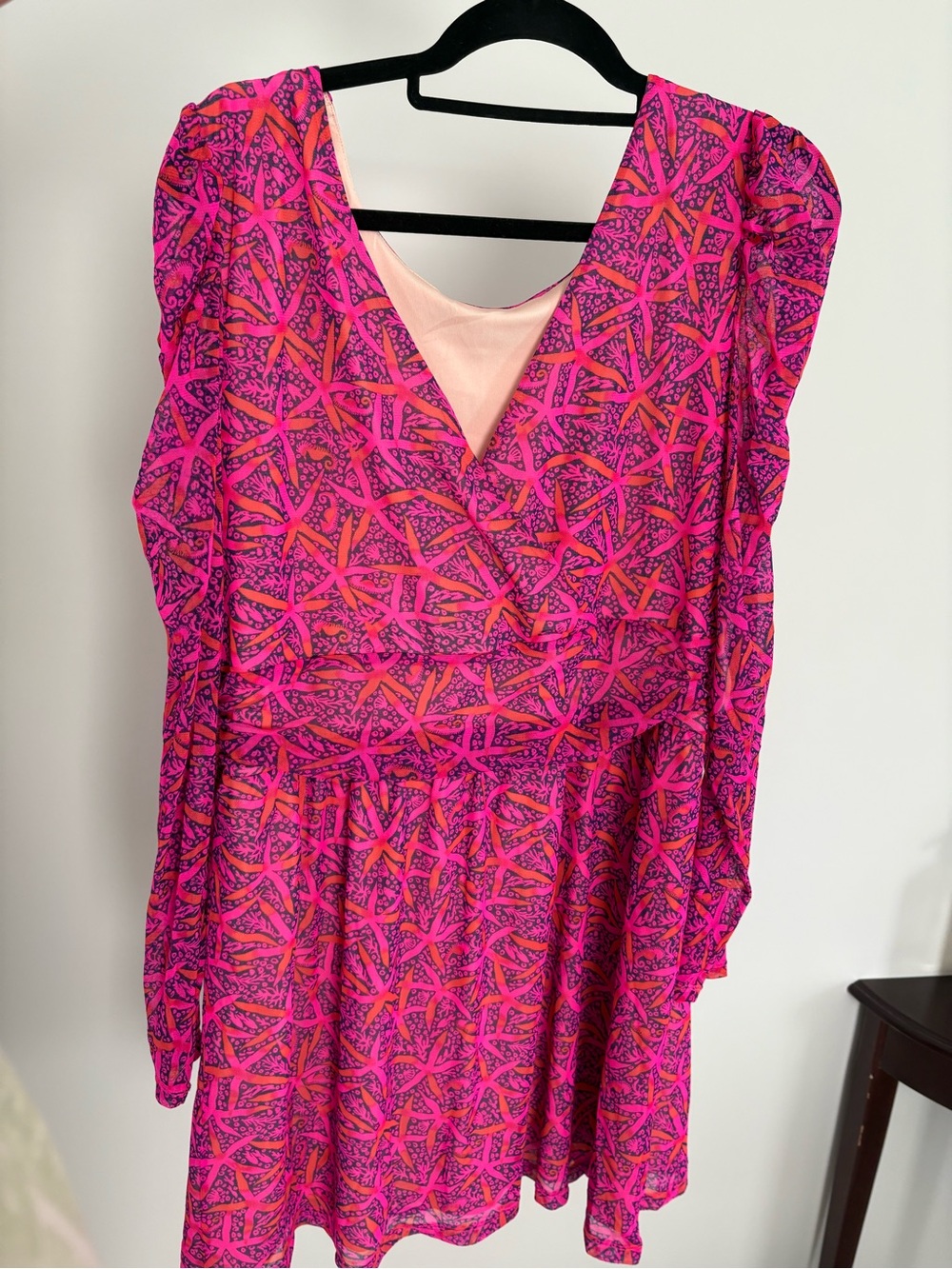 Lilly Pulitzer Hot Pink & Orange Patterned Long-Sleeve Mini Dress - Picture 4 of 7